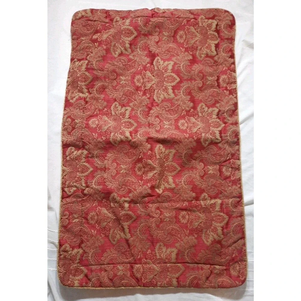 2 Vtg Croscill Bellissima Red Gold Paisley Medallion KING Pillow SHAMS 21x37